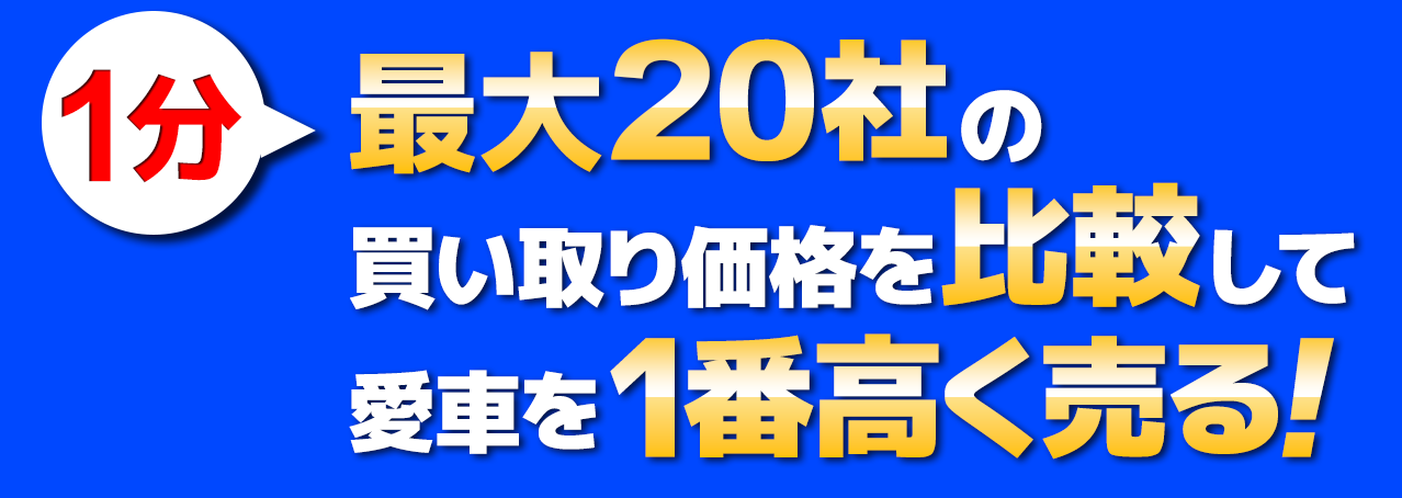 1分で最大20社の買い取り価格を比較して愛車を1番高く売る!
